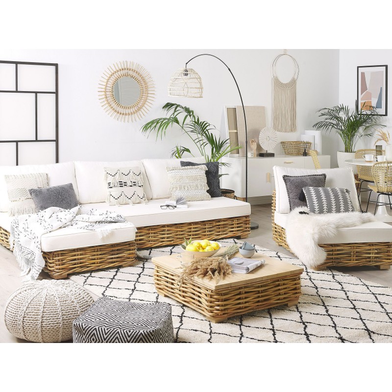 Zestaw ogrodowy ze stolikiem dla 4 osób VARALLO Prawostronny Modułowy Rattan Naturalny