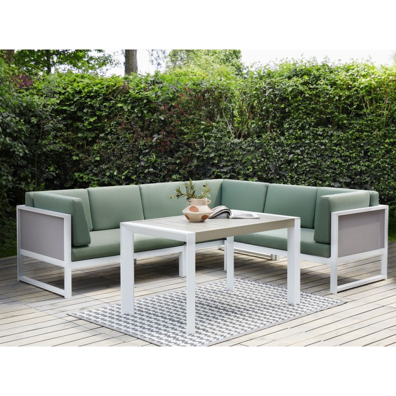 Narożnik ogrodowy ze stolikiem dla 6 osób CASTELLA Lewostronny Metal Zielony