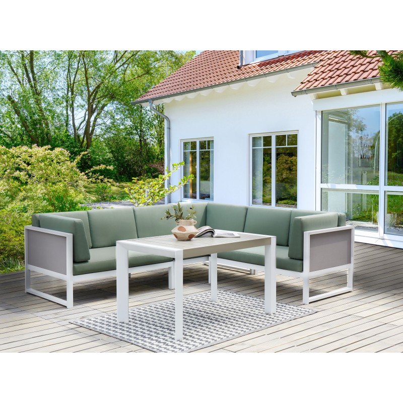 Narożnik ogrodowy ze stolikiem dla 6 osób CASTELLA Lewostronny Metal Zielony