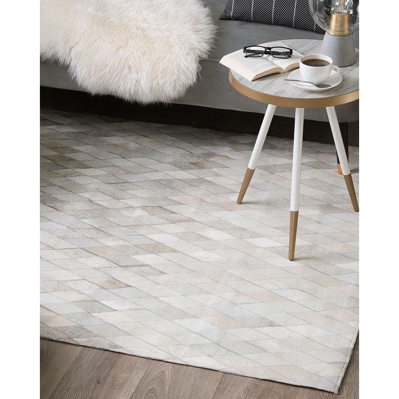 Dywan patchwork skórzany 160 x 230 cm biało-szary MALDAN