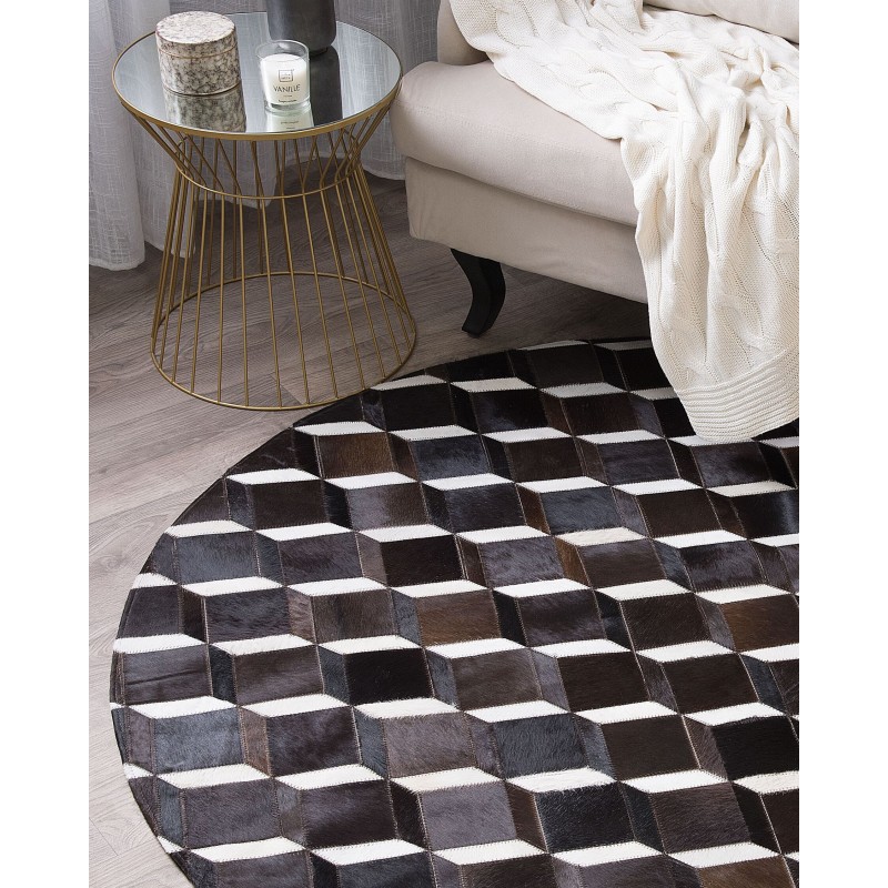 Dywan patchwork okrągły skórzany ⌀ 140 cm brązowy ALPKOY