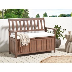 Ławka ogrodowa z poduchą SOVANA 120 cm ze schowkiem Drewno akacjowe Biały