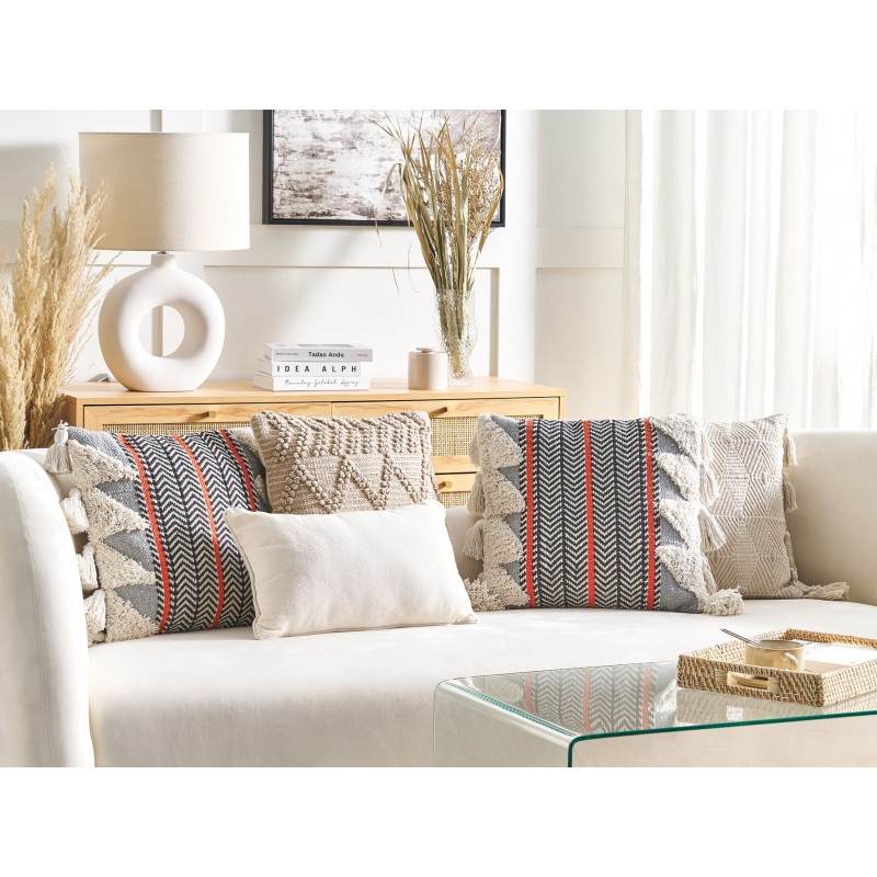 Poduszka dekoracyjna BOUVARDIA Bawełna 45 x 45 cm Szary Wzór zygzak