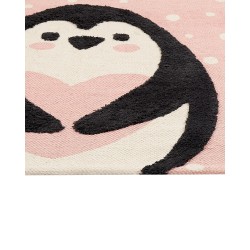 Dywan dziecięcy bawełniany motyw pingwina 80 x 150 cm różowy PENGKOL