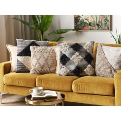 Poduszka dekoracyjna BHUSAWAL Bawełna 50 x 50 cm Czarny Wzór geometryczny