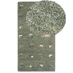 Dywan wełniany gabbeh ze wzorem w zwierzęta 80 x 150 cm zielony KIZARLI