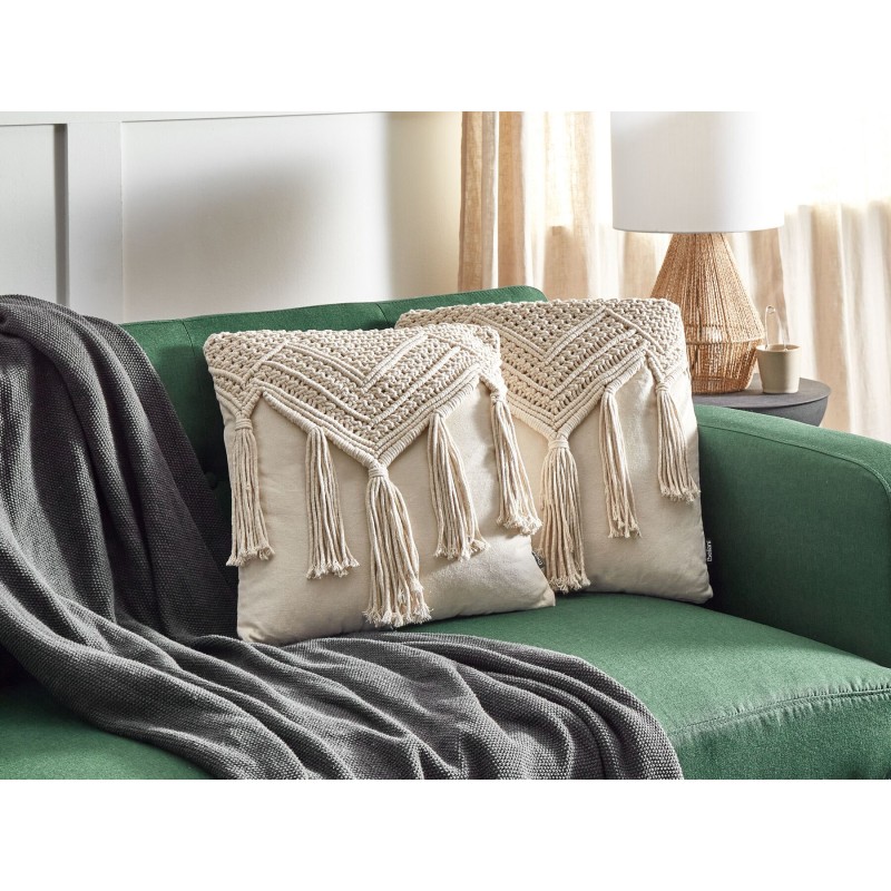 Zestaw 2 poduszek dekoracyjnych BEDADI Bawełna 45 x 45 cm Jasnobeżowy Wzór geometryczny