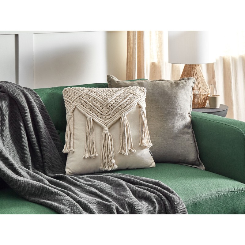 Zestaw 2 poduszek dekoracyjnych BEDADI Bawełna 45 x 45 cm Jasnobeżowy Wzór geometryczny