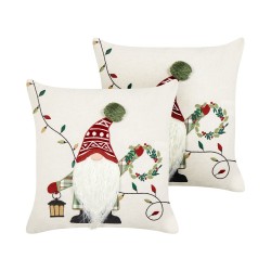 Zestaw 2 poduszek dekoracyjnych GNOME Bawełna 45 x 45 cm Biały Wzór świąteczny