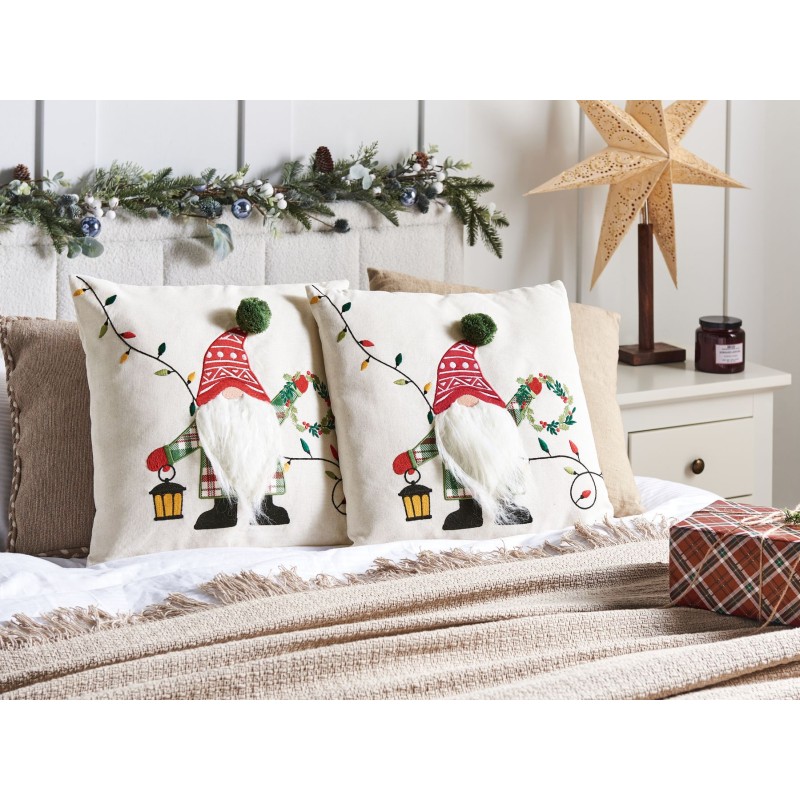 Zestaw 2 poduszek dekoracyjnych GNOME Bawełna 45 x 45 cm Biały Wzór świąteczny