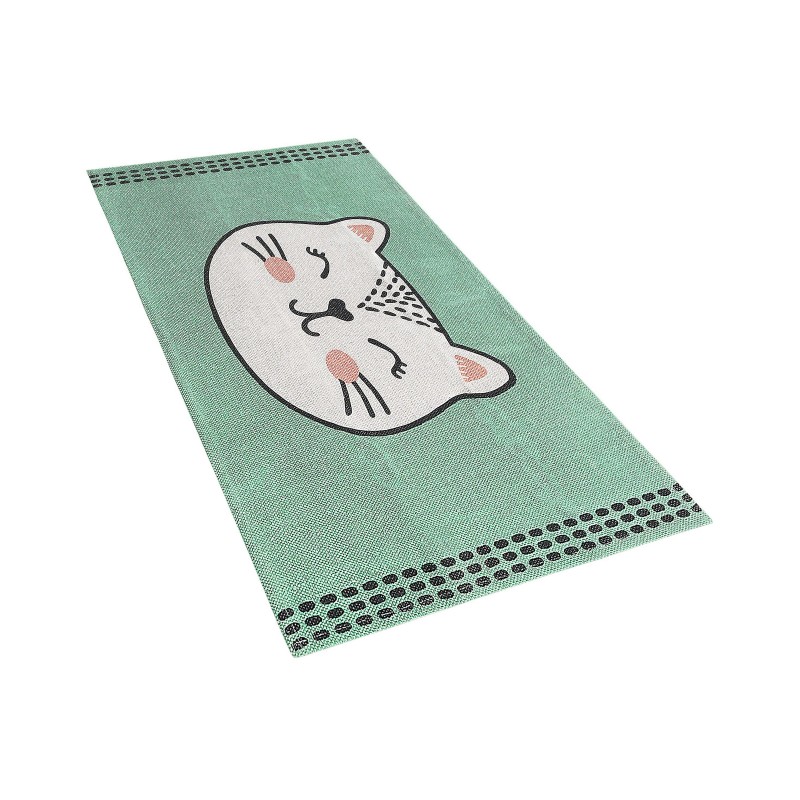 Dywan dziecięcy bawełniany koci wzór 60 x 90 cm zielony HOWRAH