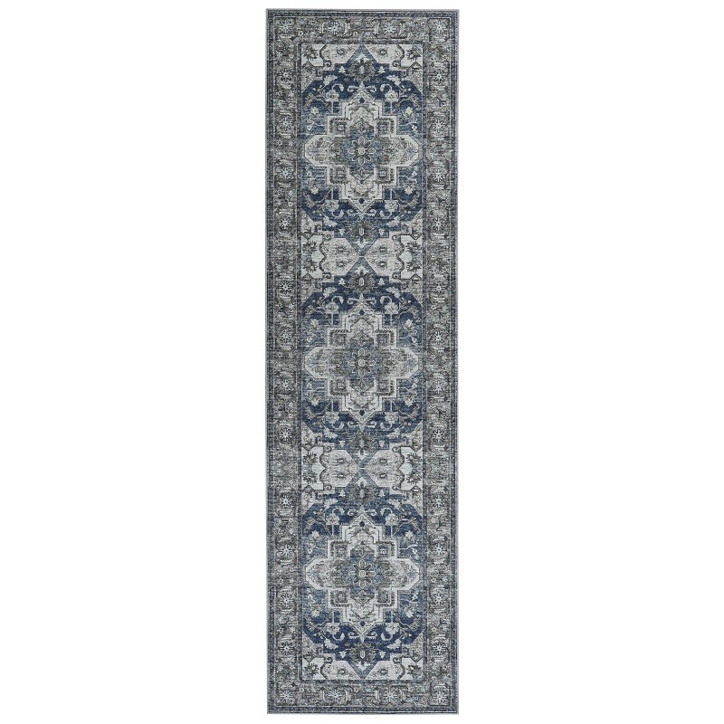 Dywan 80 x 300 cm szary z niebieskim KOTTAR