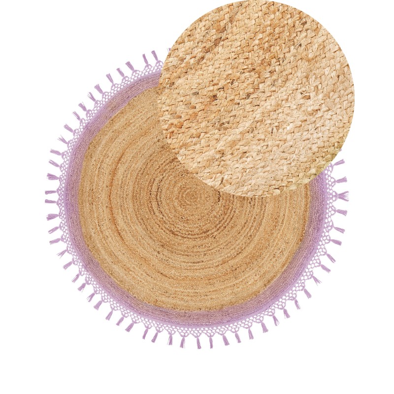 Dywan okrągły z juty ⌀ 140 cm beżowy z purpurowym MARTS