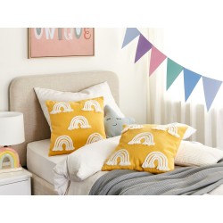 2 bawełniane poduszki dekoracyjne motyw tęczy 45 x 45 cm żółte LEEA
