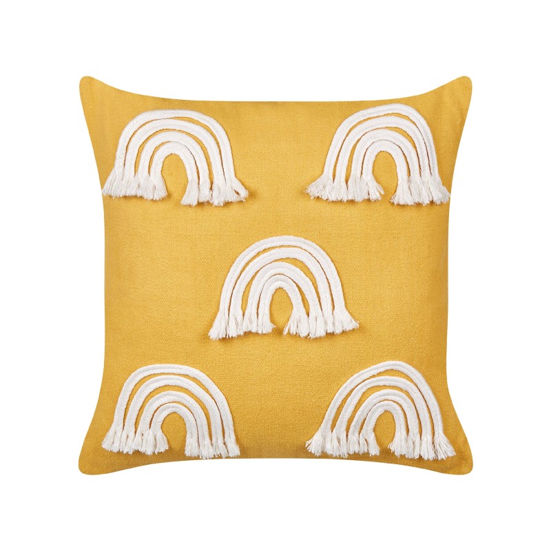 2 bawełniane poduszki dekoracyjne motyw tęczy 45 x 45 cm żółte LEEA
