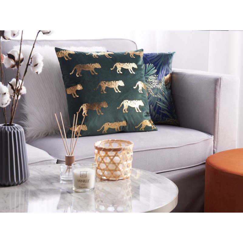 Zestaw 2 poduszek dekoracyjnych BLUEBELL Welur 45 x 45 cm Ciemnozielony Wzór zwierzęcy