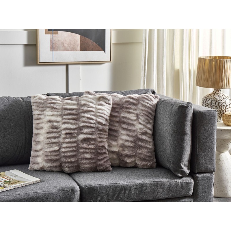 Zestaw 2 poduszek dekoracyjnych MACODES Sztuczne futro 45 x 45 cm Jasnoszary Jednolity