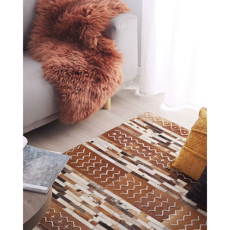 Dywan patchwork skórzany 160 x 230 cm brązowy HEREKLI