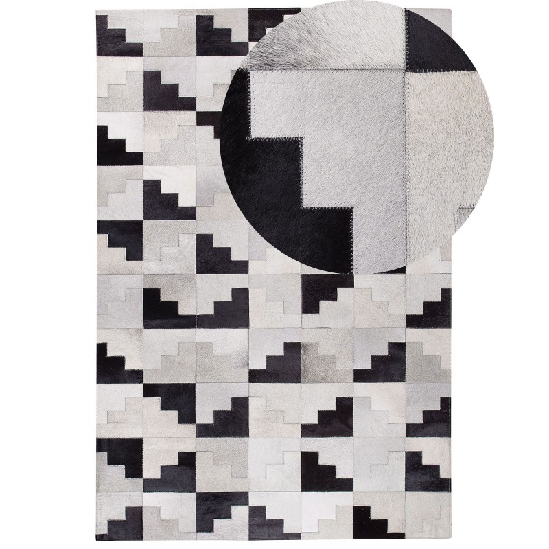 Dywan patchwork skórzany 140 x 200 cm czarno-szary EFIRLI