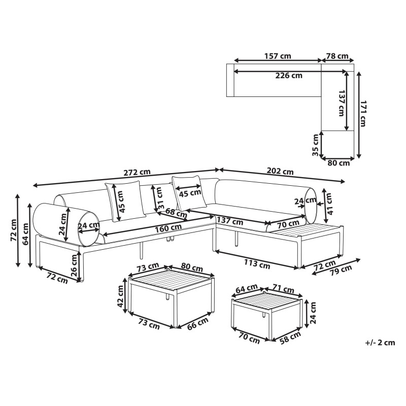 Narożnik ogrodowy ze stolikiem dla 5 osób RASIGLIA Lewostronny Metal Beżowy