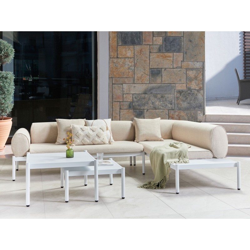 Narożnik ogrodowy ze stolikiem dla 5 osób RASIGLIA Lewostronny Metal Beżowy