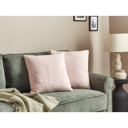 Zestaw 2 poduszek dekoracyjnych LEUZEA Boucle 45 x 45 cm Pastelowy róż Jednolity