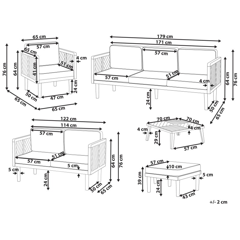 Zestaw ogrodowy ze stolikiem i otomaną dla 6 osób BARATTI Drewno akacjowe Brązowy