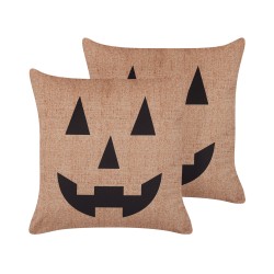 Zestaw 2 poduszek dekoracyjnych SEBES Welur 45 x 45 cm Beżowy Wzór abstrakcyjny