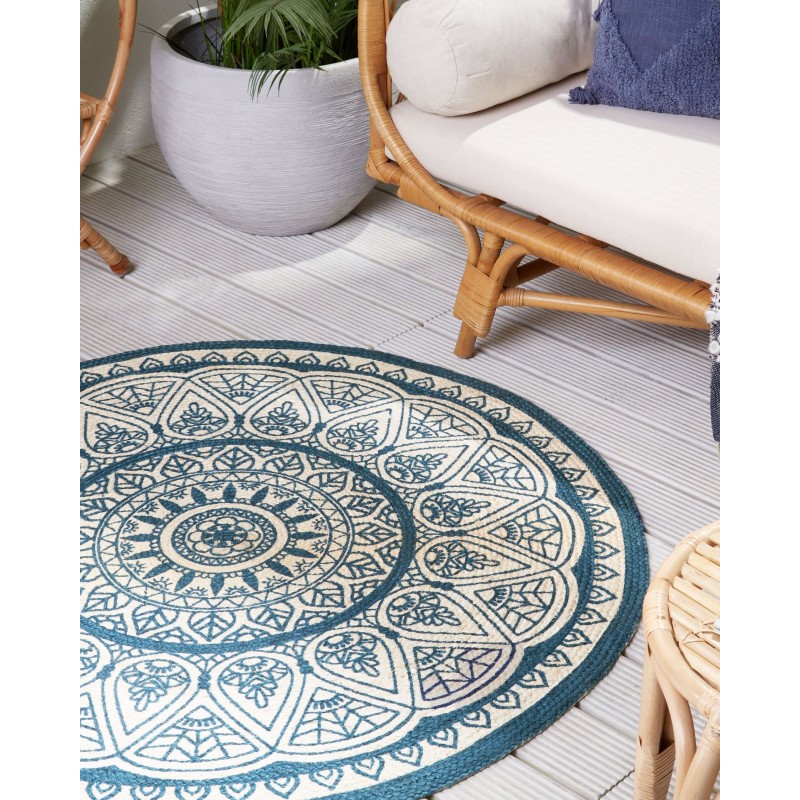 Dywan okrągły z juty ⌀ 120 cm niebieski ANADERE