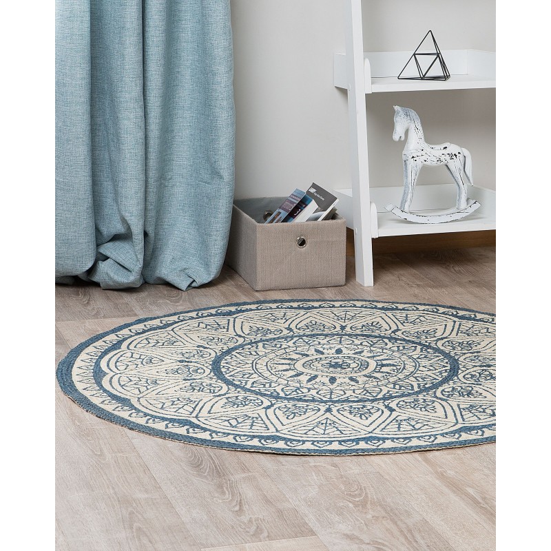 Dywan okrągły z juty ⌀ 120 cm niebieski ANADERE