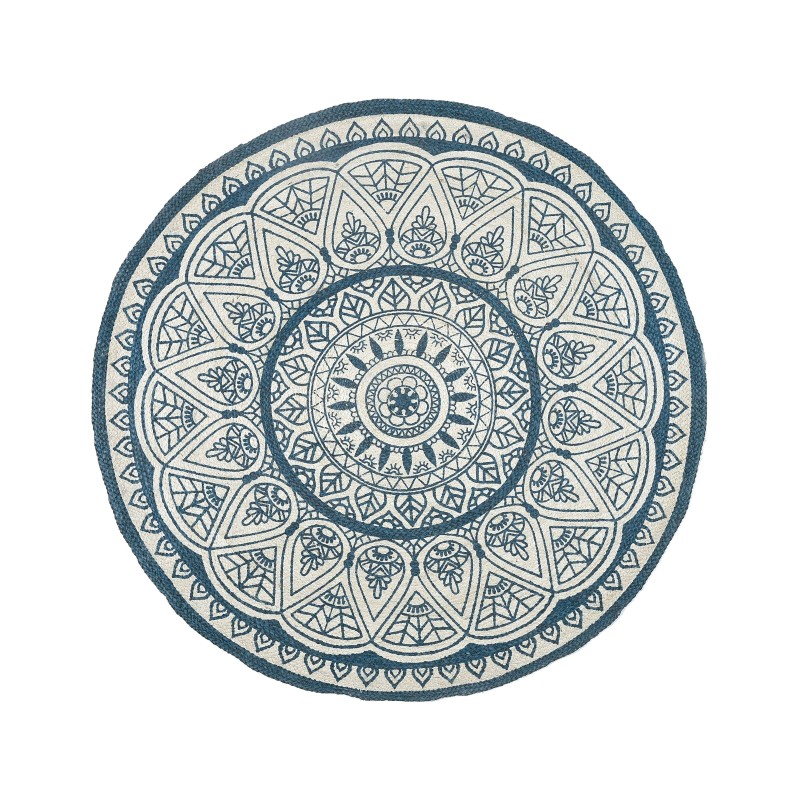 Dywan okrągły z juty ⌀ 120 cm niebieski ANADERE