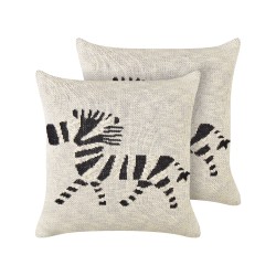 2 bawełniane poduszki dla dzieci z motywem zebry 45 x 45 cm beżowe JABORI