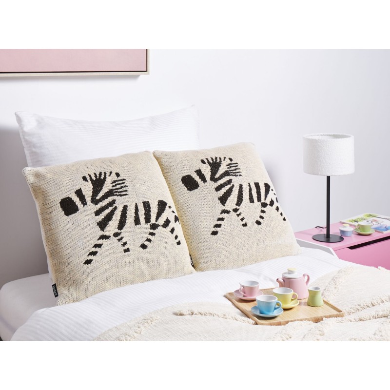 2 bawełniane poduszki dla dzieci z motywem zebry 45 x 45 cm beżowe JABORI