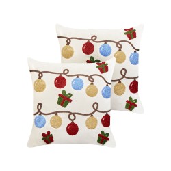 Zestaw 2 poduszek dekoracyjnych PALMIER Welur 45 x 45 cm Złamana biel Wzór świąteczny