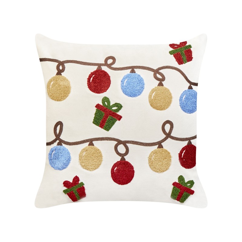 Zestaw 2 poduszek dekoracyjnych PALMIER Welur 45 x 45 cm Złamana biel Wzór świąteczny