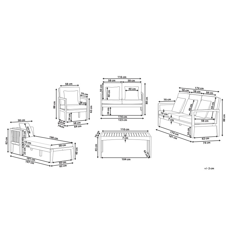 Zestaw ogrodowy ze stolikiem dla 7 osób PATAJA Drewno akacjowe Jasnobrązowy