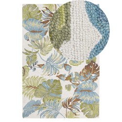 Dywan wełniany z motywem liści 140 x 200 cm wielokolorowy KINIK