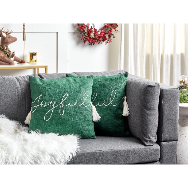 Zestaw 2 poduszek dekoracyjnych ELETTARIA Bawełna 45 x 45 cm Zielony Wzór świąteczny