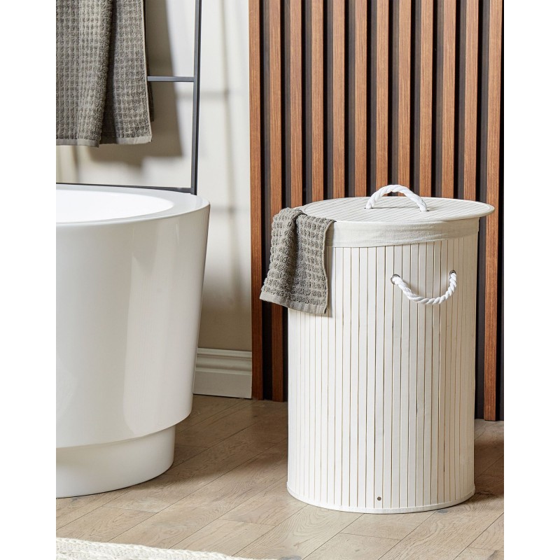 Kosz bambusowy z pokrywą biały SANNAR