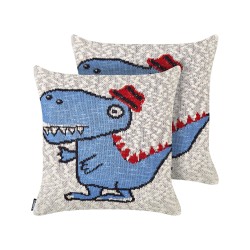 2 bawełniane poduszki dla dzieci z motywem dinozaura 45 x 45 cm beżowo-niebieskie GAMBIR