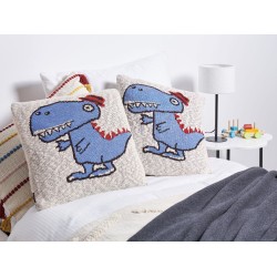2 bawełniane poduszki dla dzieci z motywem dinozaura 45 x 45 cm beżowo-niebieskie GAMBIR