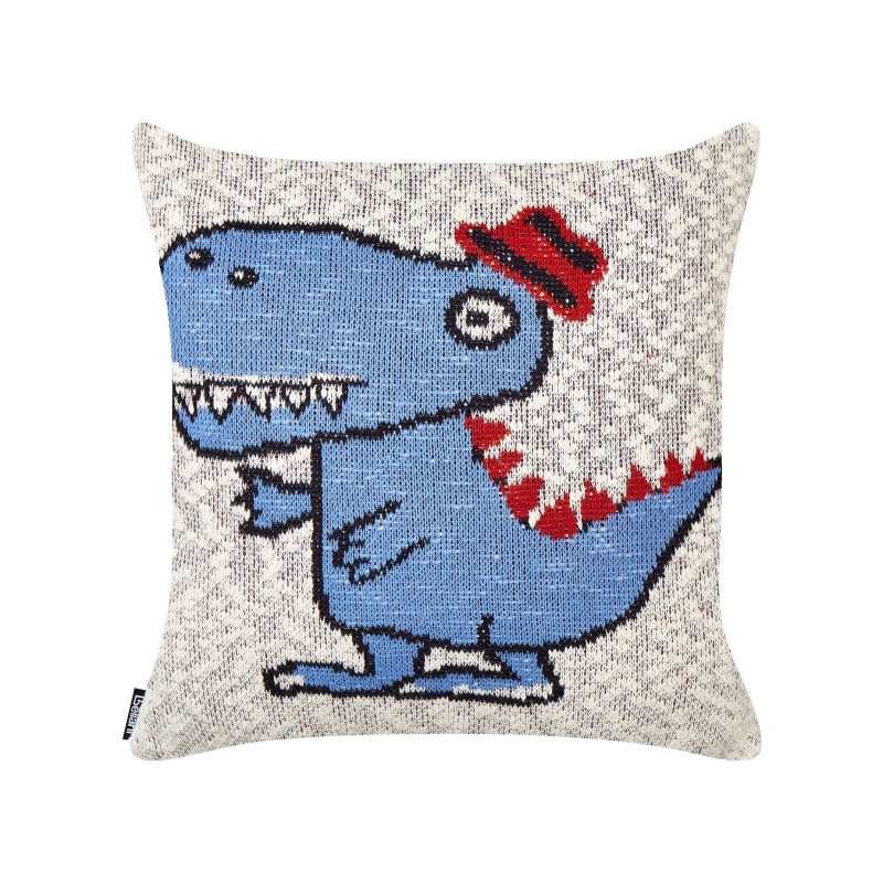 2 bawełniane poduszki dla dzieci z motywem dinozaura 45 x 45 cm beżowo-niebieskie GAMBIR