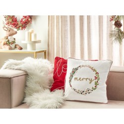 Poduszka dekoracyjna EUCHARIS Welur 45 x 45 cm Biały Wzór świąteczny
