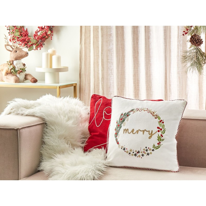 Poduszka dekoracyjna EUCHARIS Welur 45 x 45 cm Biały Wzór świąteczny