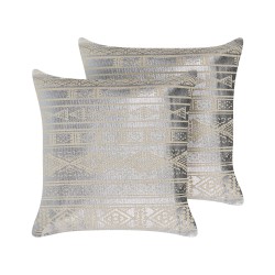 Zestaw 2 poduszek dekoracyjnych OUJDA Bawełna 50 x 50 cm Srebrny Wzór geometryczny