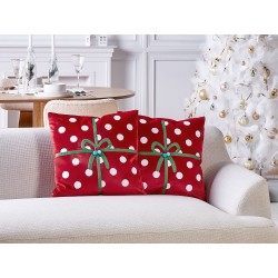 Zestaw 2 poduszek dekoracyjnych GUMDROP Welur 45 x 45 cm Czerwony Wzór świąteczny
