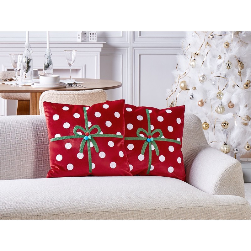 Zestaw 2 poduszek dekoracyjnych GUMDROP Welur 45 x 45 cm Czerwony Wzór świąteczny