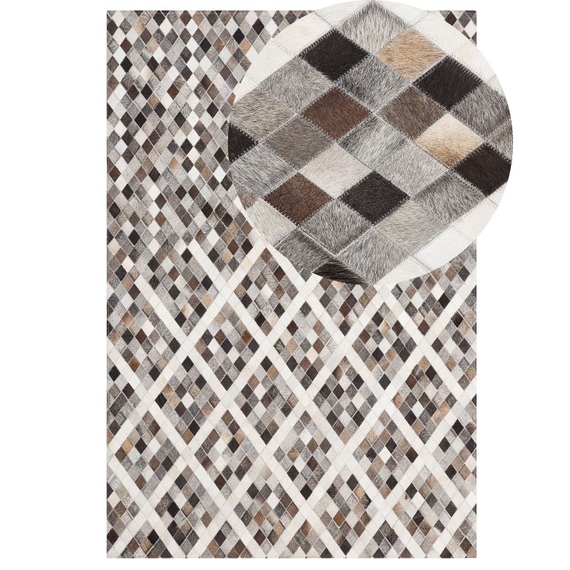 Dywan patchwork skórzany 160 x 230 cm szaro-brązowy AKDERE