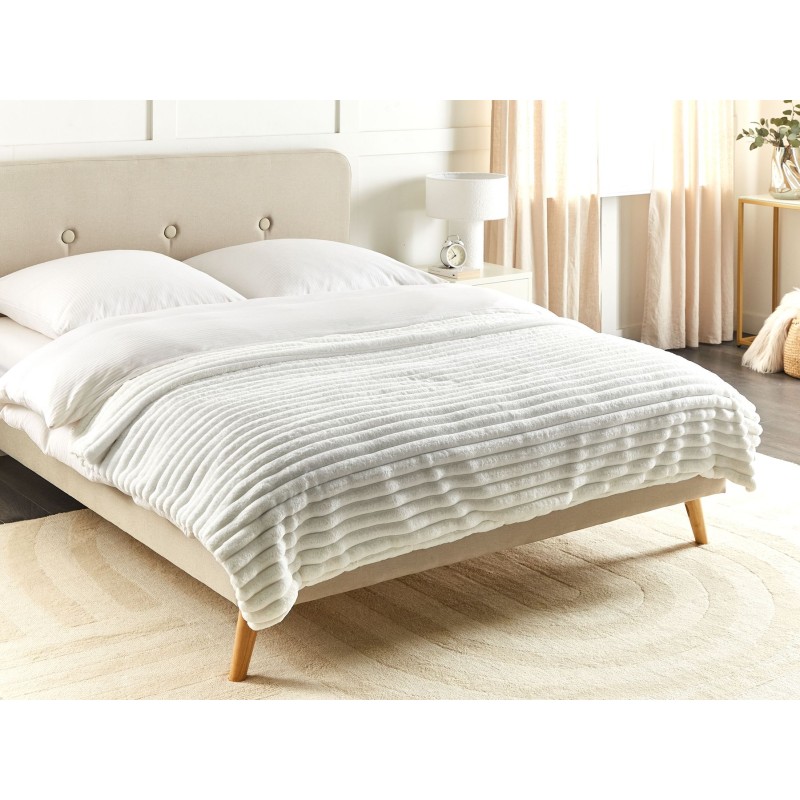 Narzuta na łóżko RAKYA Sztuczne futro 150 x 200 cm Biały