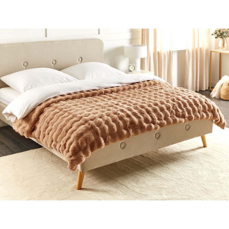 Koc SALKA Sztuczne futro 200 x 220 cm Brązowy